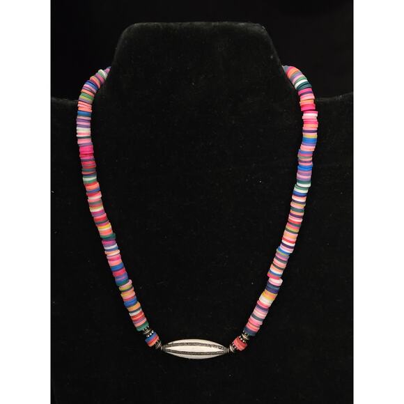 Multi Color Puka Shell Necklace w/Pave Diamond, Sterling Silver & White Enamel - Picture 8 of 10